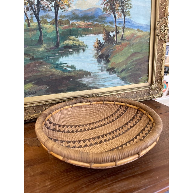 Vintage Likely Early 20th Century Native American Mission Basketry Bowl With Stepped Geometric Pattern. For Sale - Image 10 of 10