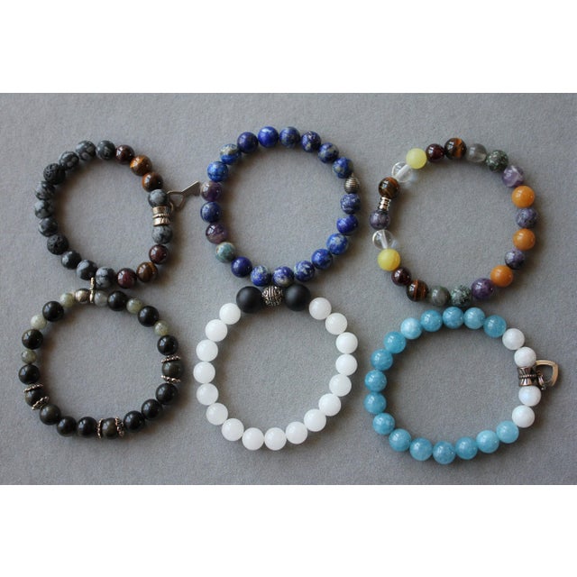 Black Agate Brown Earth Gemstones Round Bead Stretchy Unique Statement Circle Beads For Sale - Image 9 of 10