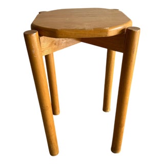 Vintage Stool in Wood with Organically Shaped Top For Sale