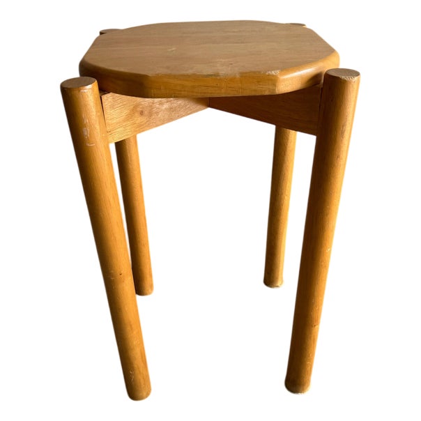 Vintage Stool in Wood with Organically Shaped Top For Sale
