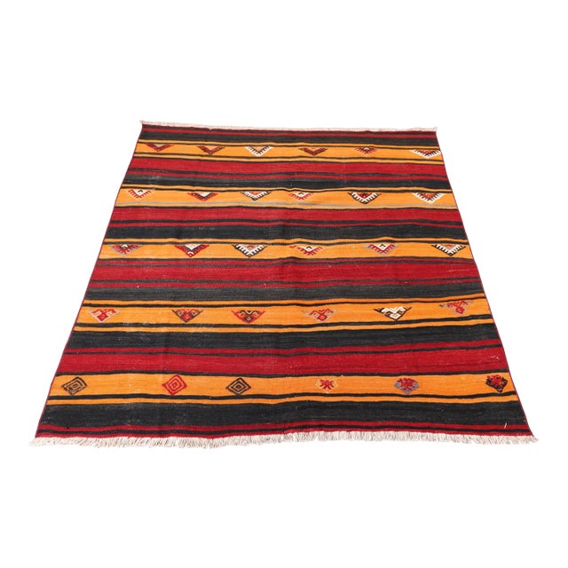 1960s Southwestern Red Striped Oushak Natural Kilim Rug For Sale