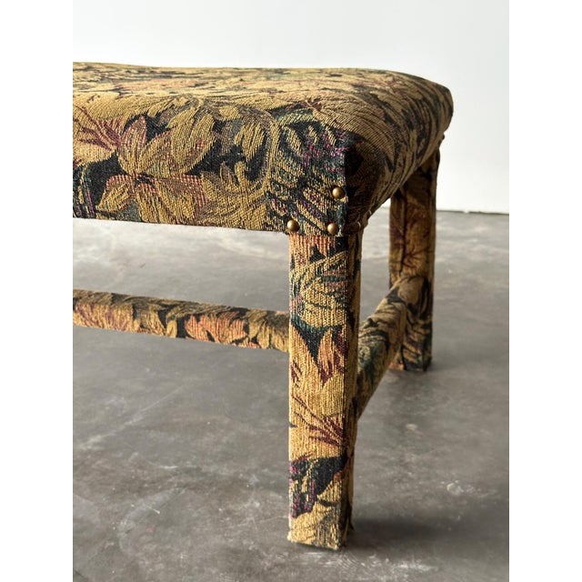 Fully-Upholstered Jacquard Tapestry Parsons Bench, 1980s For Sale In Greensboro - Image 6 of 16