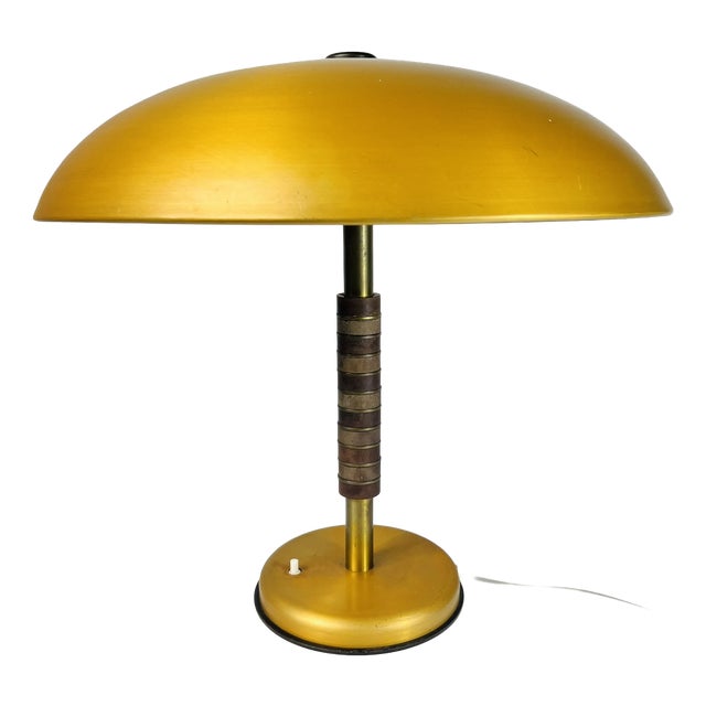 Mid-Century Modern Art Deco Danish Zenith Gold Table Lamp in Aluminum, Brass and Bakelite, 1960 For Sale