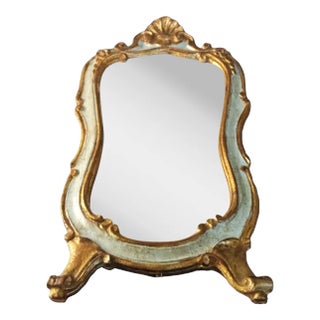 1960s Handcrafted Teal Gilded Venetian French Florentine Mirror For Sale