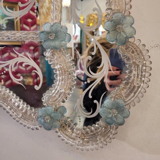 Blue Acid Etched Murano Glass Mirror from Ongaro e Fuga, Italy, 1960s For Sale - Image 8 of 18