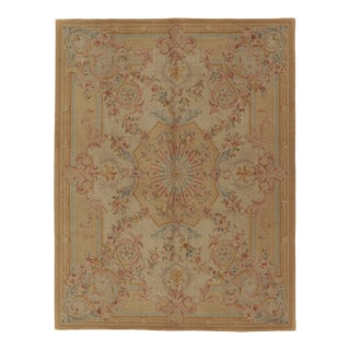 Antique French Aubusson Rug in Gold With Pastel Floral Medallions - Rug & Kilim For Sale
