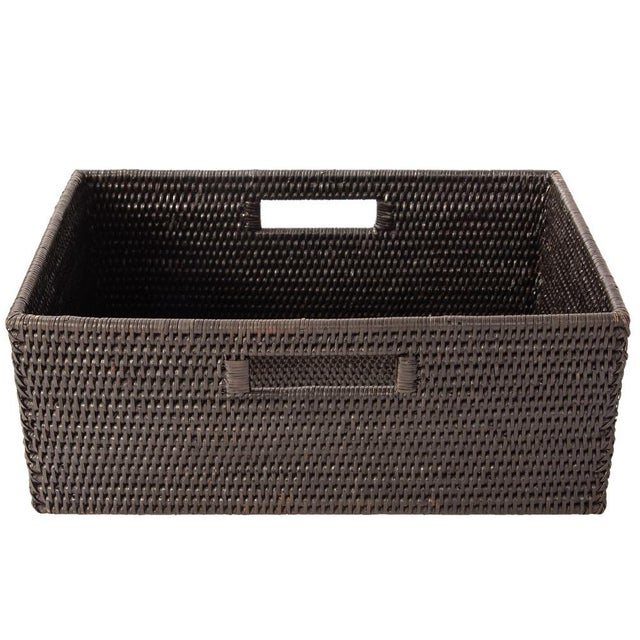 Artifacts Rattan Rectangular Shelf Basket with Side Handles in Tudor Black - 16" For Sale - Image 11 of 11