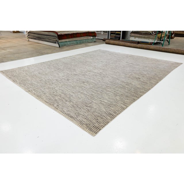 Contemporary Modern Moroccan Style Wool Rug Neutral Earth Tones & Minimalist Grid Pattern For Sale - Image 3 of 10