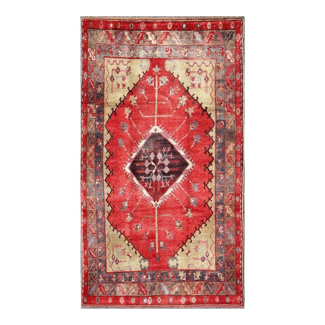Antique Turkish Oushak Carpet With Saw-Toothed Diamond Medallion 5'8 X 9'9 For Sale