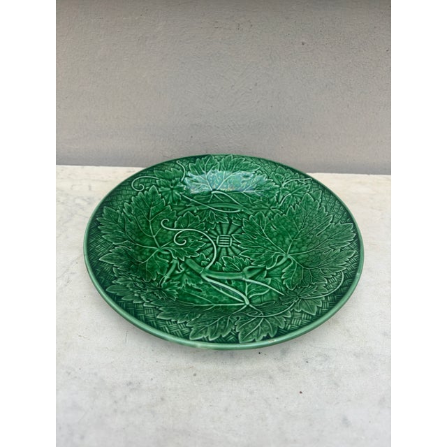 19th Century Green Majolica Leaves Plate Wedgwood.