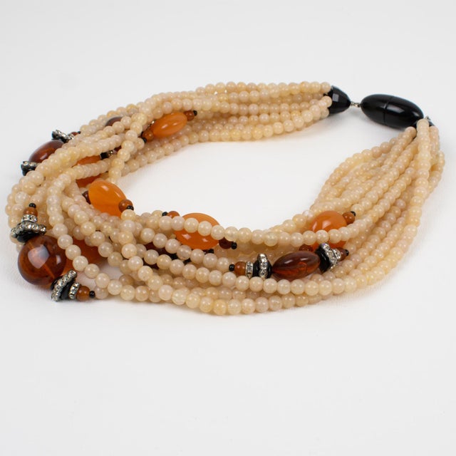 Angela Caputi Angela Caputi Choker Necklace Latte and Amber Multi-Strand For Sale - Image 4 of 8