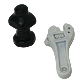 Vintage 1950s Ceramic Wrench Nut & Bolt Salt & Pepper Shakers For Sale
