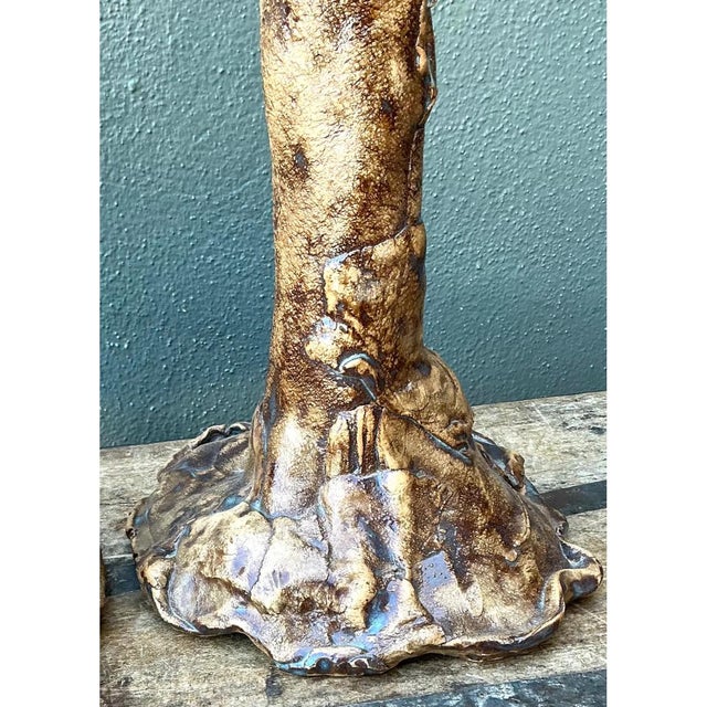 Vintage Hand Made Faux Bois Ceramic Lamps - A Pair For Sale In West Palm - Image 6 of 12