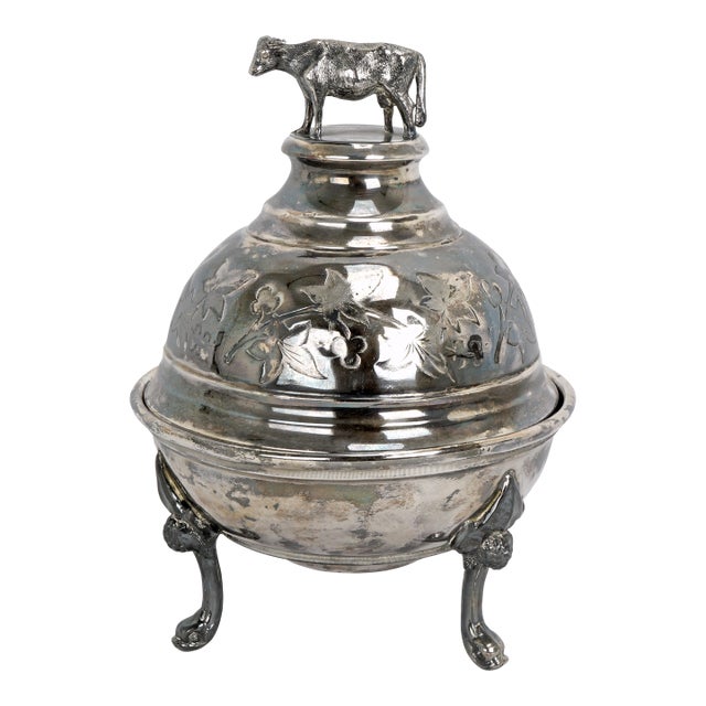 Victorian Cow Silver Plate Butter Dish Circa Late 19th Century For Sale