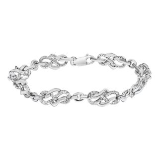 .925 Sterling Silver 1.0 Cttw Diamond Infinity Loop and Swirl Link Bracelet (I-J Color, I2-I3 Clarity) - 7.25" Inches For Sale