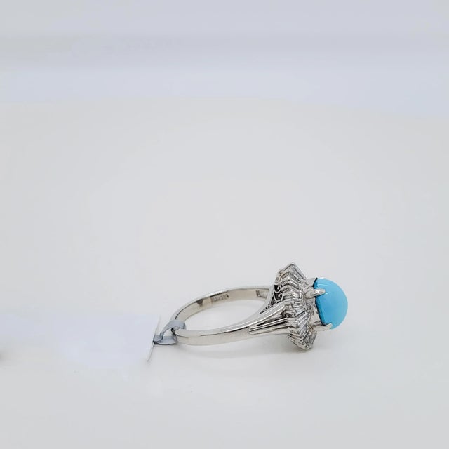 Metal Turquoise and White Diamond Ring in Platinum, size 5.25 For Sale - Image 7 of 8