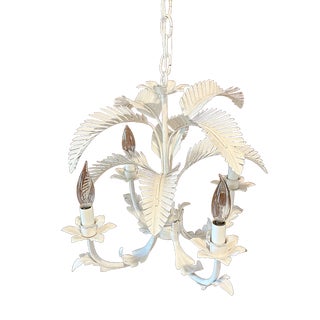 1970 Italian Palm Tree Ivory Toleware Chandelier - 4 Arm For Sale