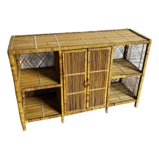 Boho Chic Wicker Wrapped Credenza For Sale