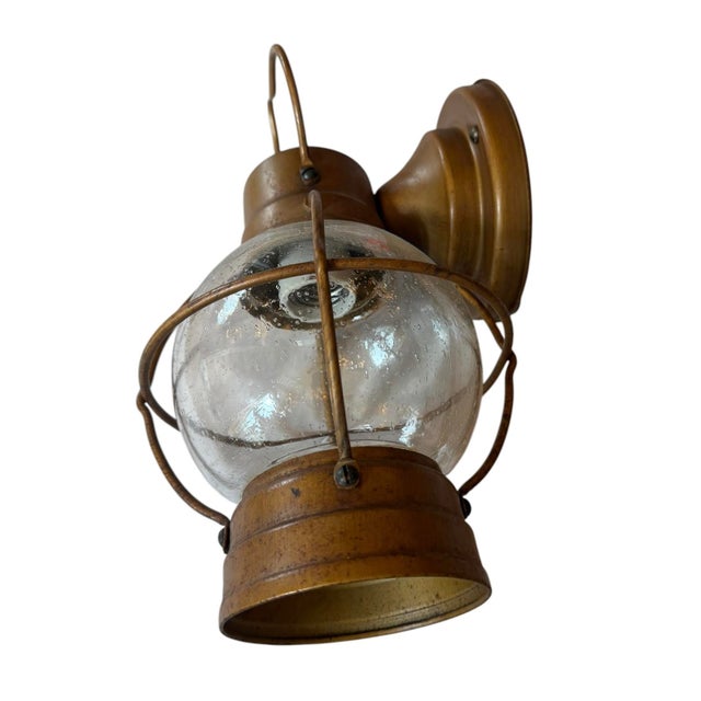 Mid 20th Century Vintage Caged Lantern Copper Painted Outdoor Wall Sconces For Sale - Image 5 of 7