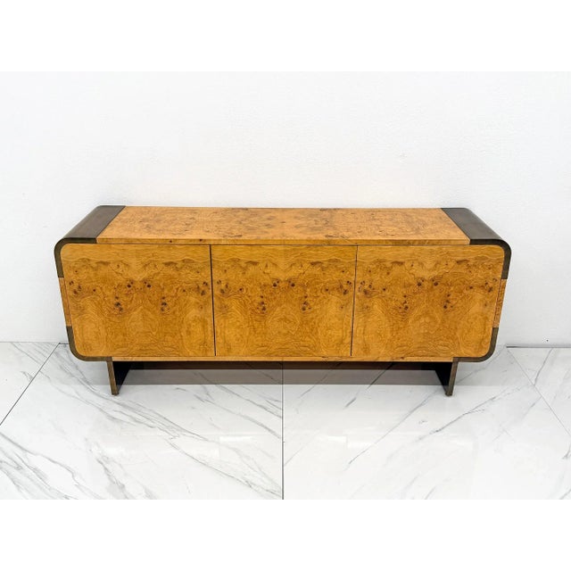 Burl Wood and Burnished Bronze Credenza, Leon Rosen, Pace Collection, 1970's For Sale In Los Angeles - Image 6 of 10