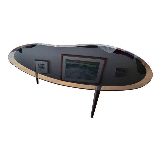 1980s Vintage Glass Kidney Shaped Coffee Table For Sale