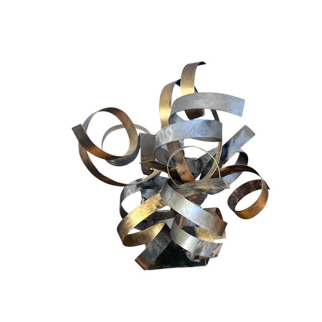 Brass Signed Silas Seandel Abstract Mixed-Metal Ribbon Sculpture For Sale - Image 8 of 15