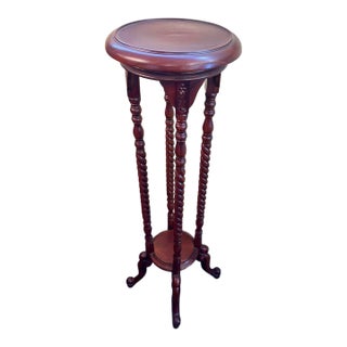 Antique Barley Twist Wood Plant Stand With Lower Shelf For Sale