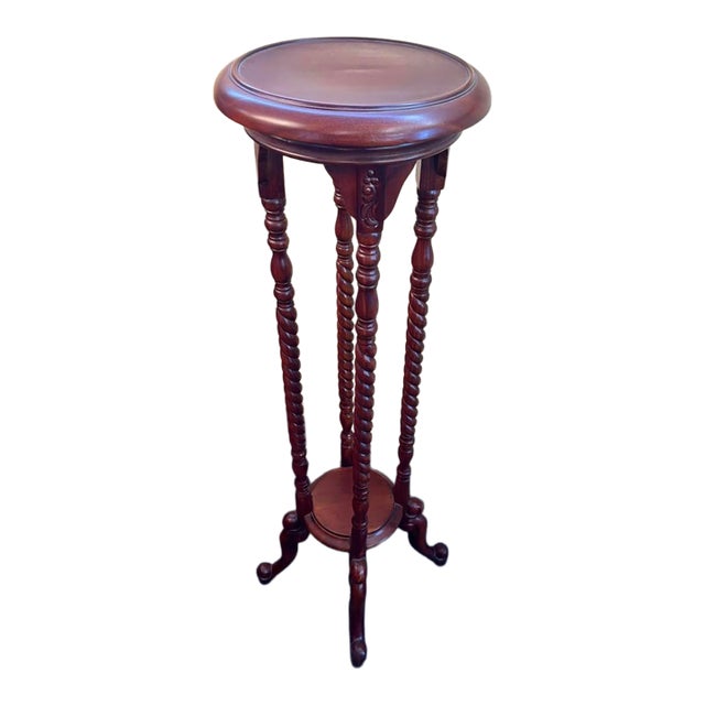 Antique Barley Twist Wood Plant Stand With Lower Shelf For Sale