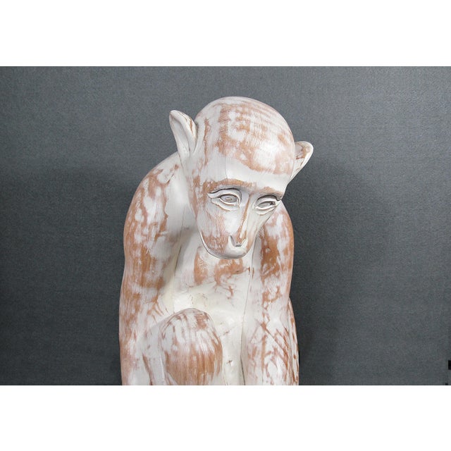Wood Sarreid Ltd. Spanish Carved Wood Sitting Monkey Sculpture Circa 1970s For Sale - Image 7 of 18