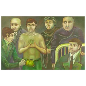 German Expressionism Style Figurative Oil on Canvas Signed Burgett