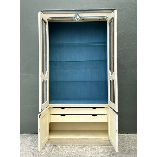 Cornflower Blue Vintage Baker French Provincial Wire Front Armoire For Sale - Image 8 of 12
