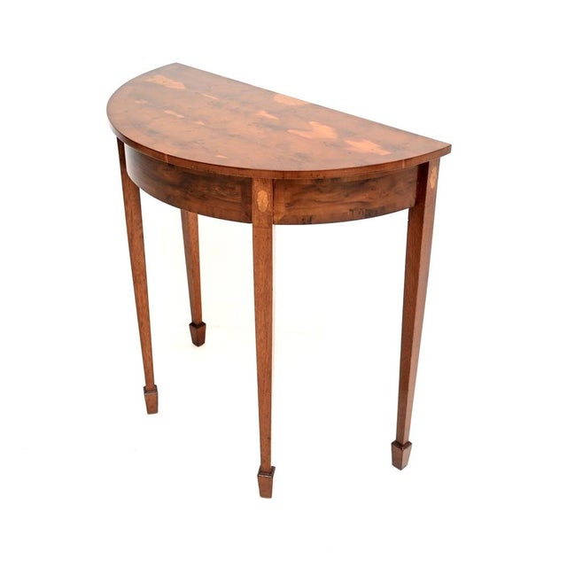 Inlaid Yew Wood Console Table, 1950 For Sale - Image 4 of 11
