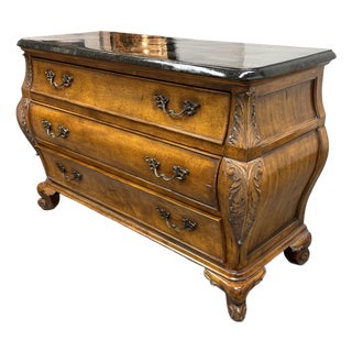 French Provincial Faux Stone Bombe Chest, Late 20th Century For Sale