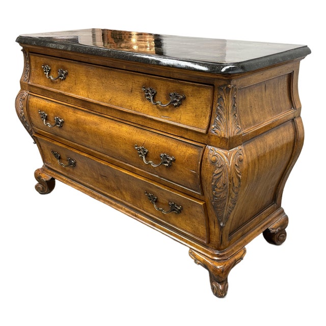 French Provincial Faux Stone Bombe Chest, Late 20th Century For Sale