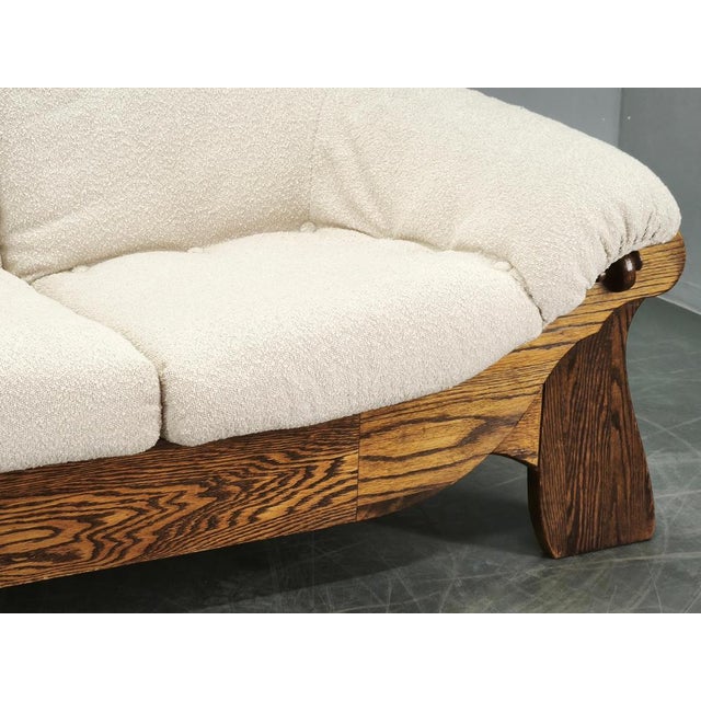 Brutalist Oak and Bouclé 3-Seater Sofa, Former Czechoslovakia, 1970s For Sale - Image 14 of 17