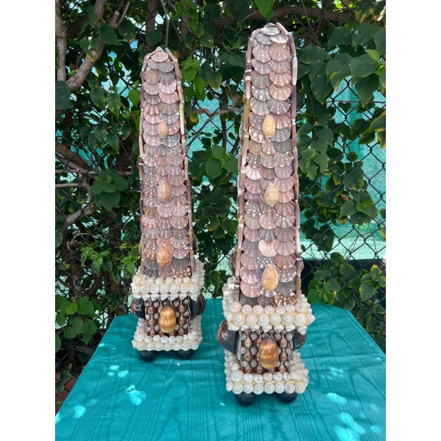 21st Century Christa's South Seashells Shell Encrusted Obelisks - a Pair For Sale - Image 11 of 12