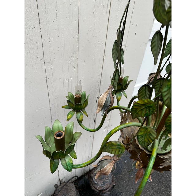 Green Vintage Green and Gold Country French 8 Light Chandelier For Sale - Image 8 of 9