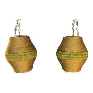1960s Rope & Fabric Hanging Pendants - A Pair For Sale