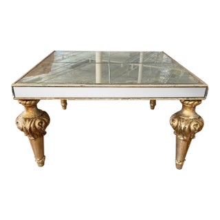 19th Century French or Italian Inlaid Mirror and Carved Wood Table For Sale