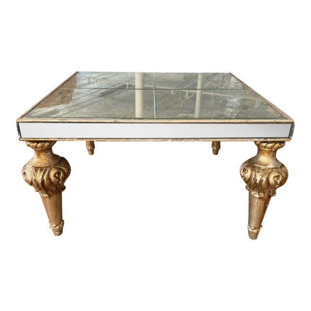 19th Century French or Italian Inlaid Mirror and Carved Wood Table For Sale