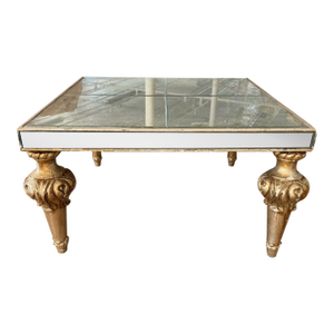 19th Century French or Italian Inlaid Mirror and Carved Wood Table