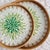 Arts & Crafts Set of Two Green Mandala Pattern Rattan and Mother-of-Pearl Inlaid Round Trays For Sale - Image 3 of 5