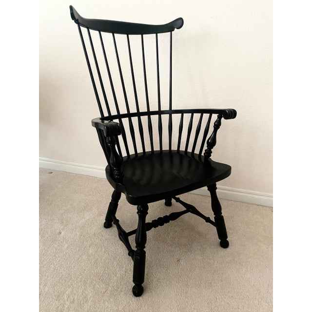 English Ethan Allen Baumritter Stunning Black Windsor Comb Back Armchair Vintage Excellent Condition For Sale - Image 3 of 17