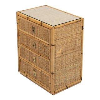 Mid-Century Modern Rattan and Brass Chest of Drawers, Italy, 1970s For Sale