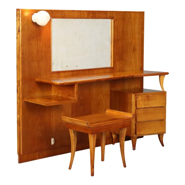 Vintage Dressing Table in Oak Veneer and Glass, 1960s For Sale