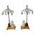 Italian Porcelain Monkey/Parisol Lamps With Gold Leaf Bases For Sale