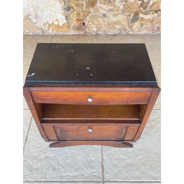 Beautiful, art deco nightstand made of walnut with a marble top, drawer, shelf and storage cabinet from the 1920's -...