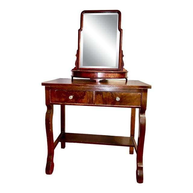 Late 19th Century Oak Dressing Table Vanity With Mirror For Sale