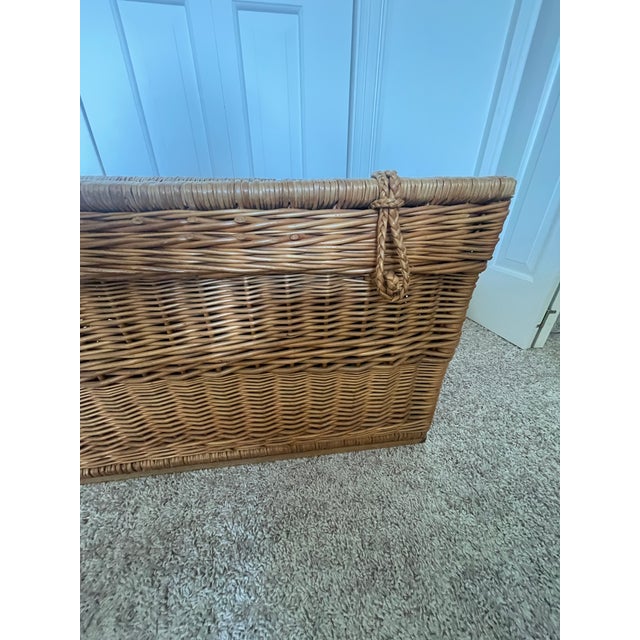 Rustic Vintage Large Wicker Storage Trunk For Sale - Image 3 of 10