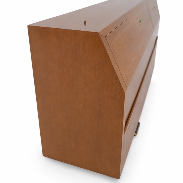 Henredon Henredon Campaign-Style Queen Headboard With Built-in Storage – Oak & Brass– Mid-Century Modern For Sale - Image 4 of 12